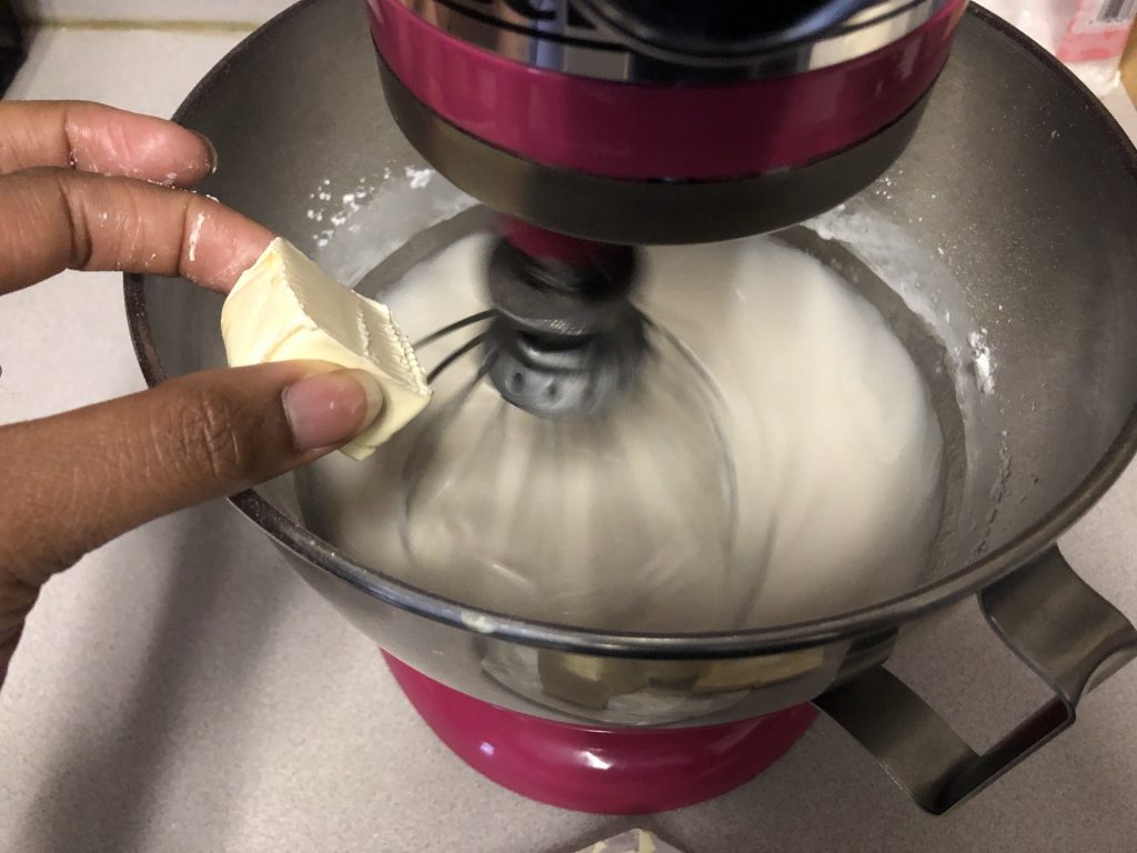 adding butter to swiss buttercream